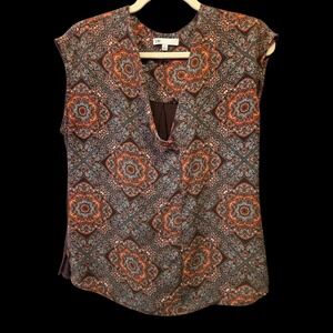 DR2 Tank Blouse Fits Medium Marked XS‎ Geometric Mandella Pattern Brown